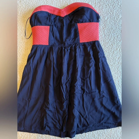 NEW Bar III strapless dress, navy blue and coral. Women’s size large - Picture 1 of 4